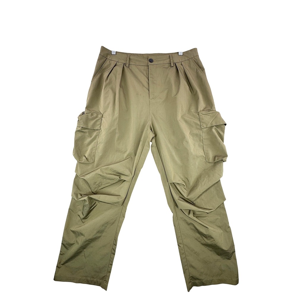 New Wave Street Culture Mens Pleated‎ Cargo Pants Army Green Streetwear 33x28